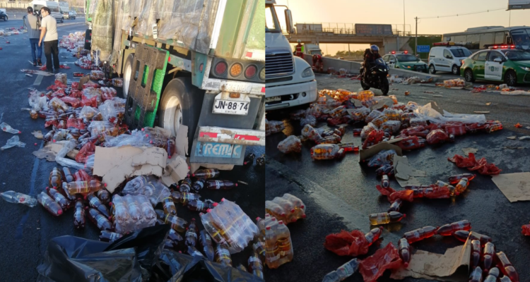 Camión de bebidas perdió su carga en la RM: conductor quedó detenido por no tener licencia chilena