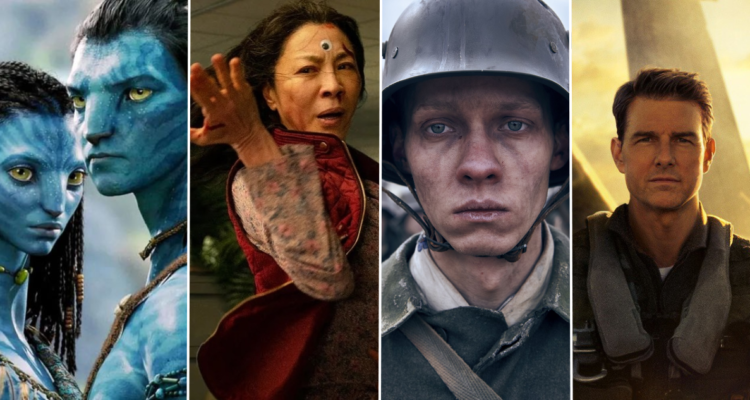 Capturas de películas nominadas a los óscar: Avatar, Todo a la vez al mismo tiempo, Sin novedades en el frente y Top Gun Maverick