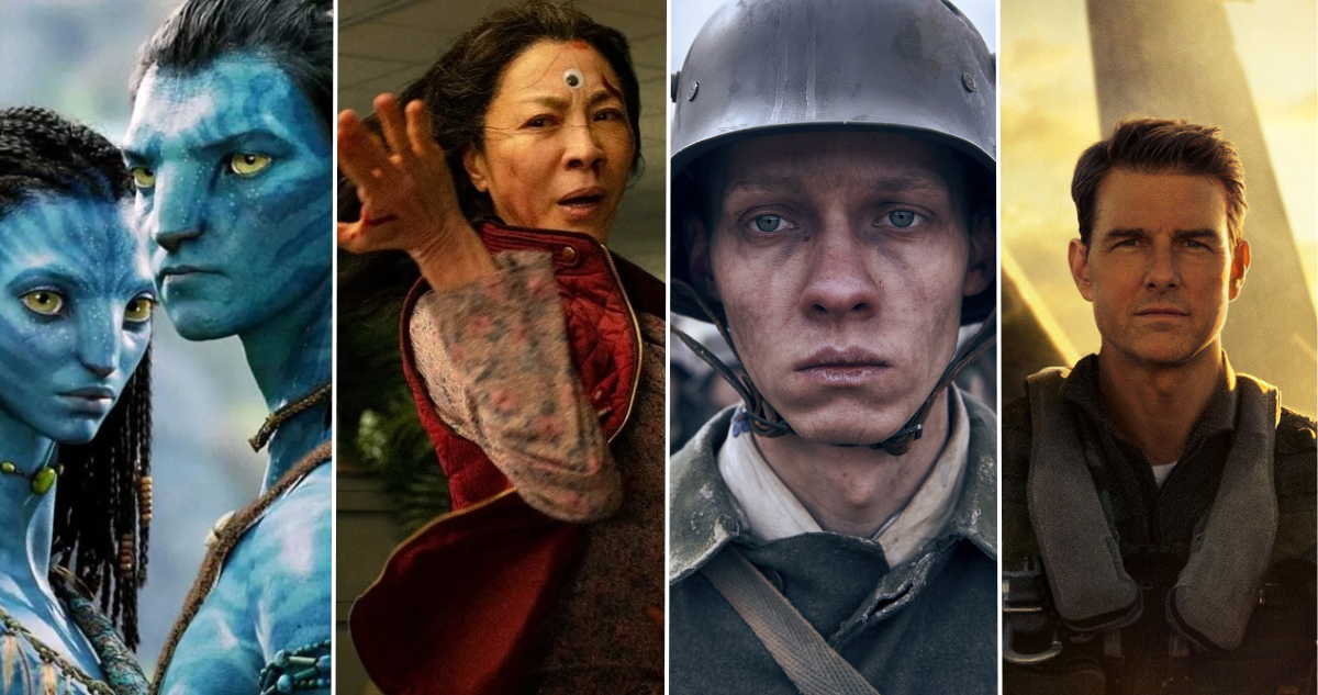 Capturas de películas nominadas a los óscar: Avatar, Todo a la vez al mismo tiempo, Sin novedades en el frente y Top Gun Maverick