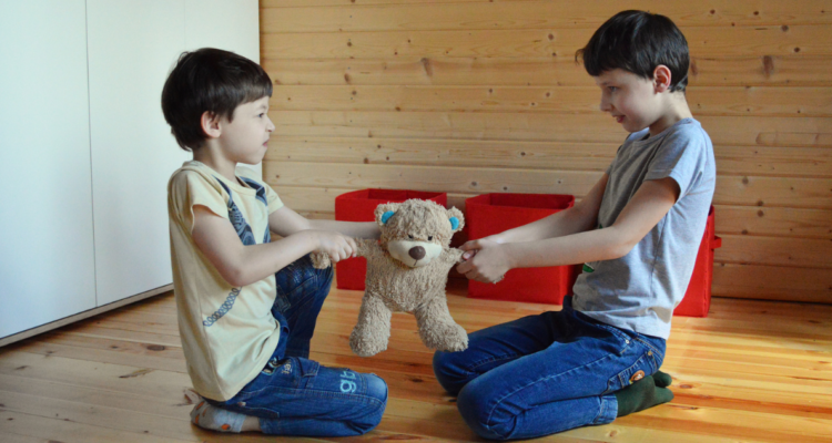 niños peleando por un peluche en referencia al desarrollo de empatía en niños que sería progresivo