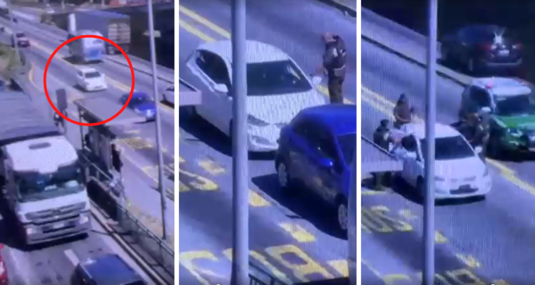 San Pedro de la Paz: captan detención de dos personas por intento encerrona a furgón de Chile Tabacos