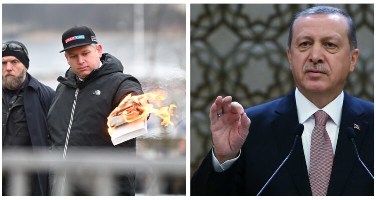 Una foto del momento en que un político ultraderechista quemó el Corán en Suecia, y otra del mandatario turco.