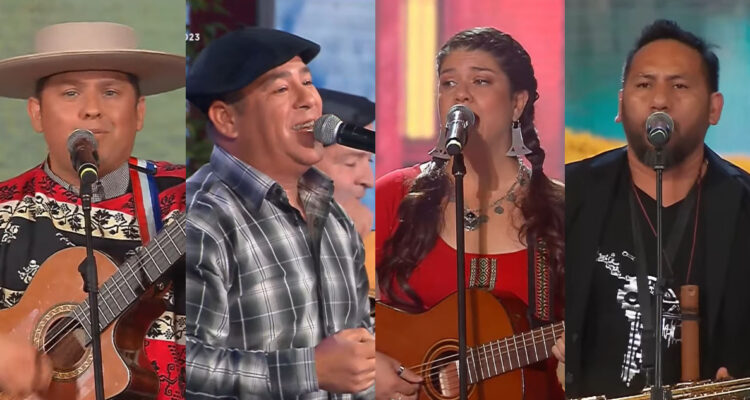 Los cuatro finalistas del Festival del Huaso de Olmué en medio de sus presentaciones.