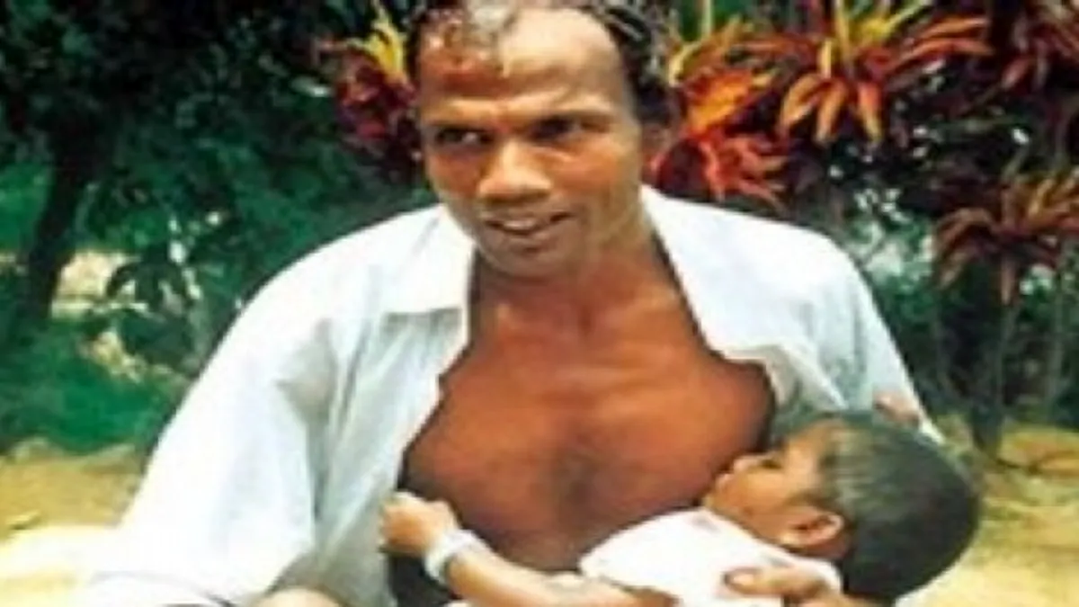 A Sri Lankan man feeds his two daughters after his wife dies in childbirth.
