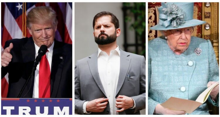 Donald Trump, Gabriel Boric e Isabel II.
