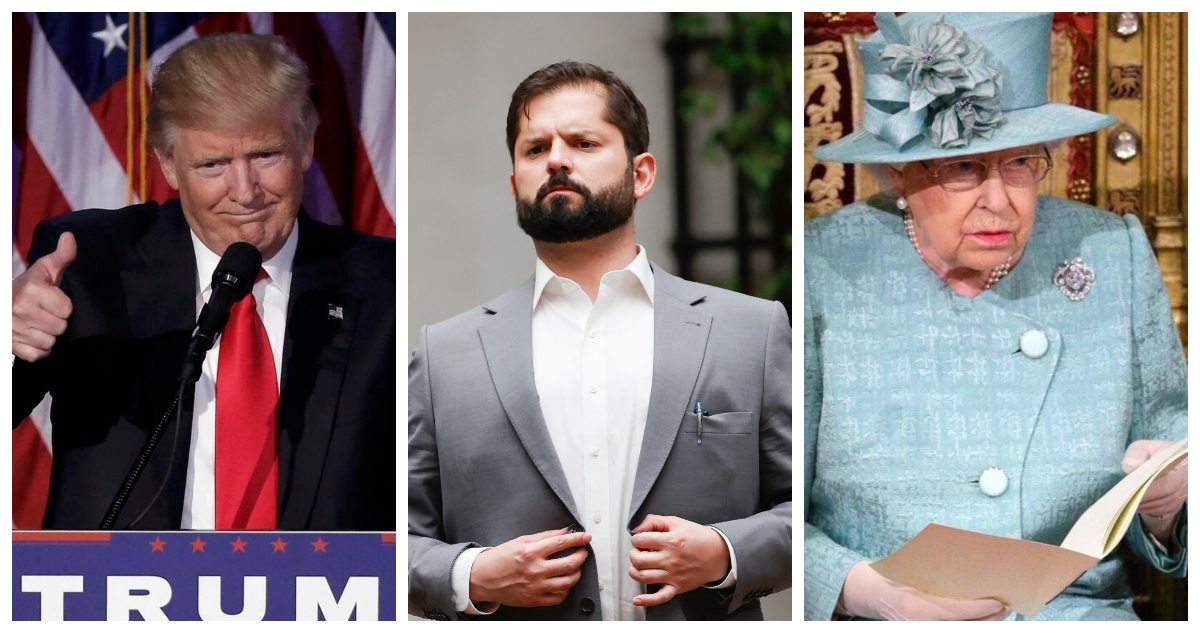 Donald Trump, Gabriel Boric e Isabel II.