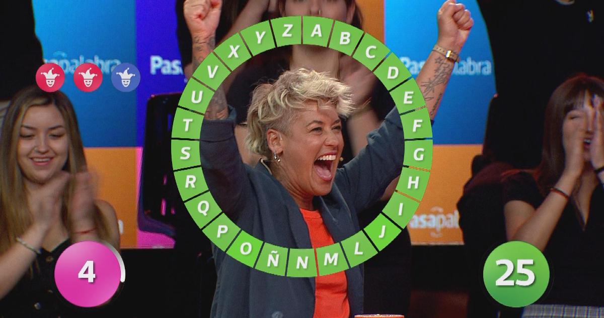 La cantante María Jimena Pereyra celebrando su triunfo en Pasapalabra.