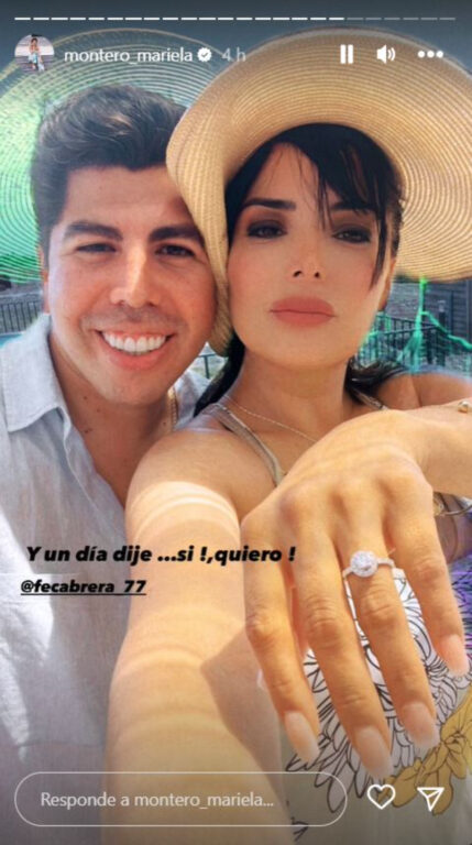 La modelo Mariela Montero posa abrazada a su pareja, mientras muestra su anillo de compromiso.