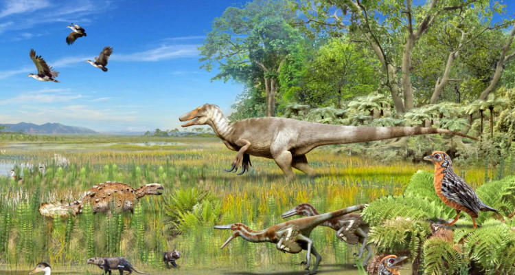 Ilustración de fósiles hallados por cientificos chilenos en la patagonia chilena, donde los Megarraptores habrián dominado la comunidad de dinosaurios carnivoros