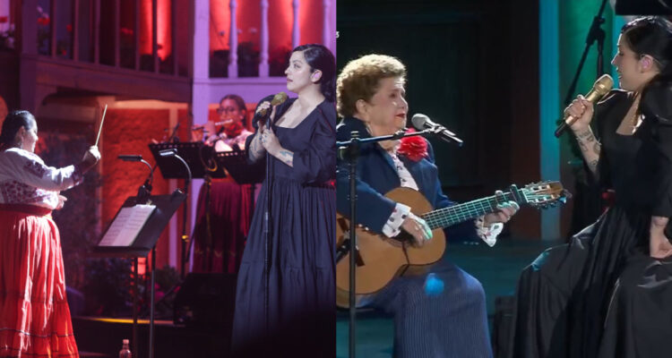 La cantante Mon Laferte junto a las cantantes que invitó en su show.