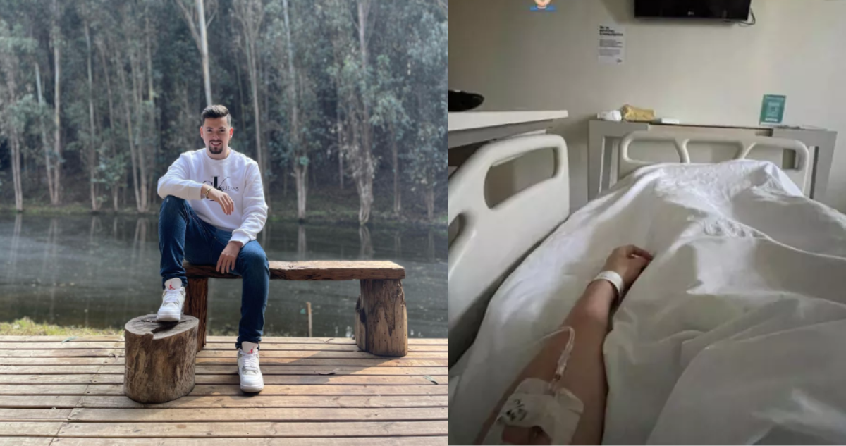 Nano Calderón (izquierda) en una foto de instagram y durante su hospitalización (derecha)