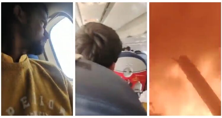 Momentos del video grabado por un joven que viajaba en el avión. Primero él mismo, luego los pasajeros, y finalmente las llamas consumiendo los escombros del avión.
