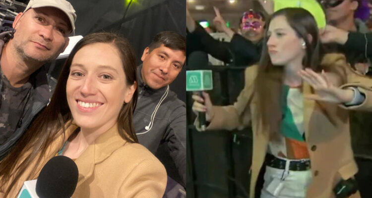 La periodista de Mega Darynka Marcic en su cobertura de Año Nuevo.