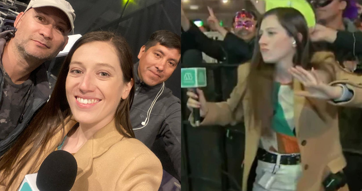 La periodista de Mega Darynka Marcic en su cobertura de Año Nuevo.