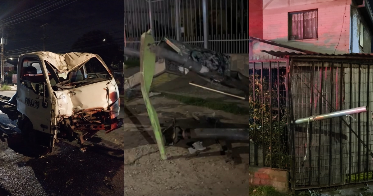 Persecución a camión robado termina en San Bernardo con paradero destruido y una casa chocada