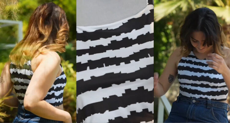 Fotos del diseño de aquella polera que acabó en las críticas por inspirarse en “las formas que tienen las viviendas en los campamentos”.