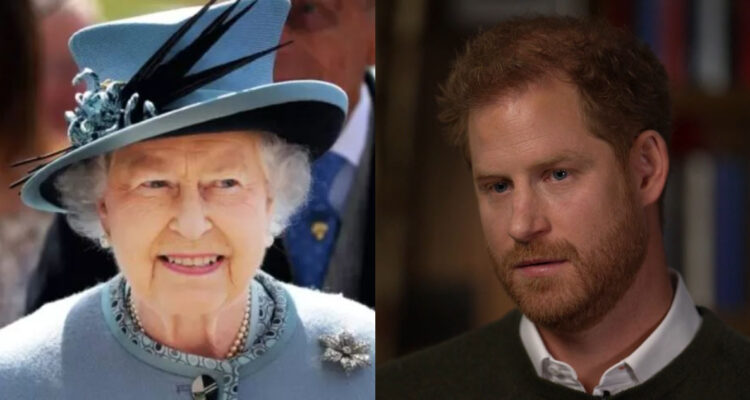 La reina Isabel II en un evento público. A su lado, el príncipe Harry hablando de cómo se despidió de su abuela.