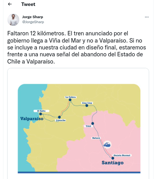 Sharp critica al gobierno por tren Santiago Valparaíso
