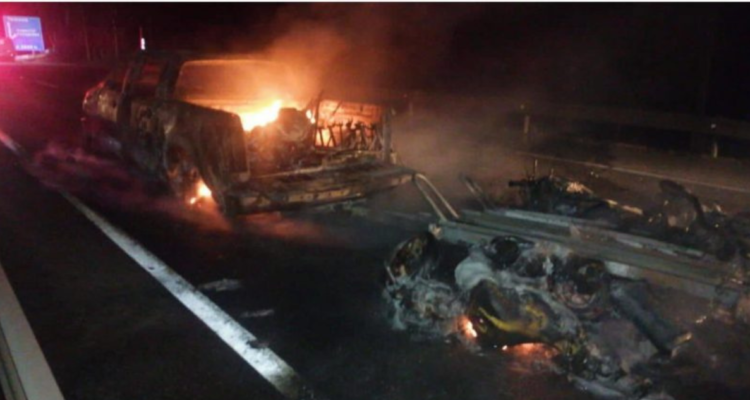 Imagen de ataque incendiario de octubre de 2021 en Ruta 5 Sur