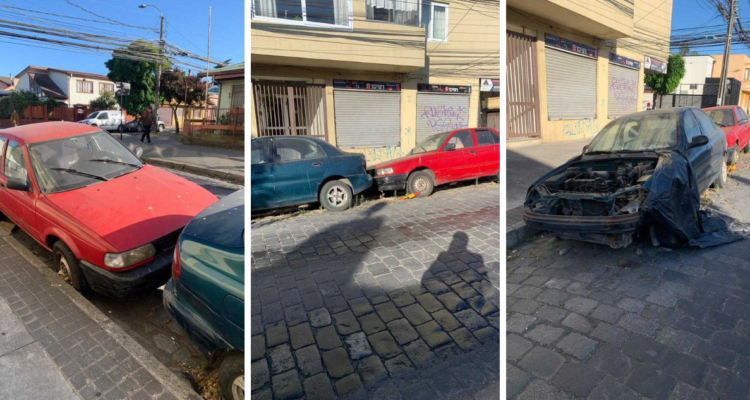 Vehículos llevan meses abandonados en céntrica calle de Concepción: autoridades no responden a vecinos