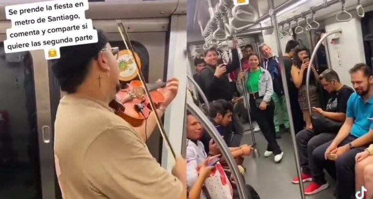 Violinista toca reggaetón en vagón de Metro de Santiago