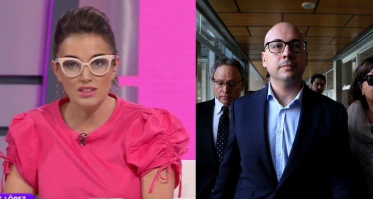 Yamila Reyna (izquierda) en el programa Hoy se habla, relatando la situación de acoso que habría sufrido de parte de Nicolás López (derecha)