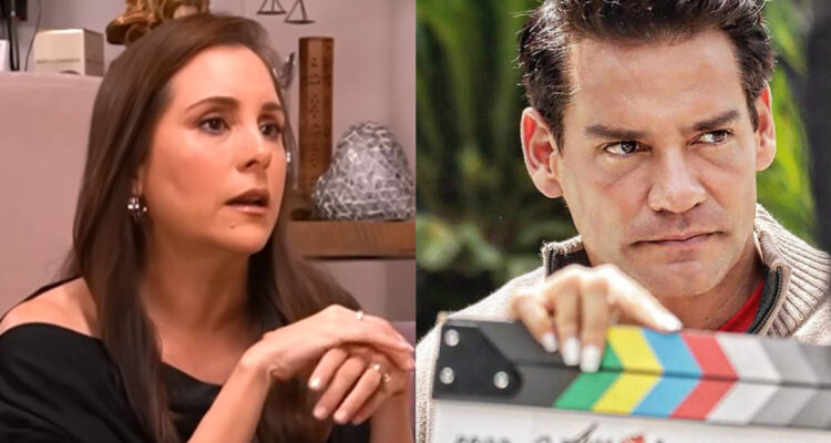 Karyme Lozano hablando en una entrevista. A su lado, Cristián de la Fuente mira serio hacia un costado.