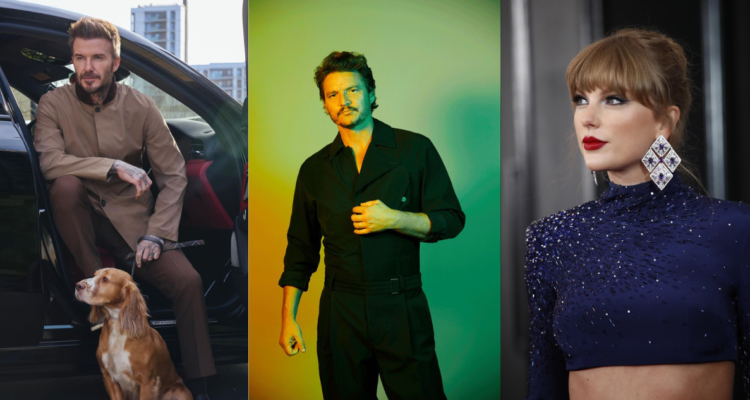 David Beckam (izquierda), Pedro Pascal (centro), Taylor Swift (derecha) en referencia a que tener amistades imaginarias con celebridades puede ser bueno para la salud mental