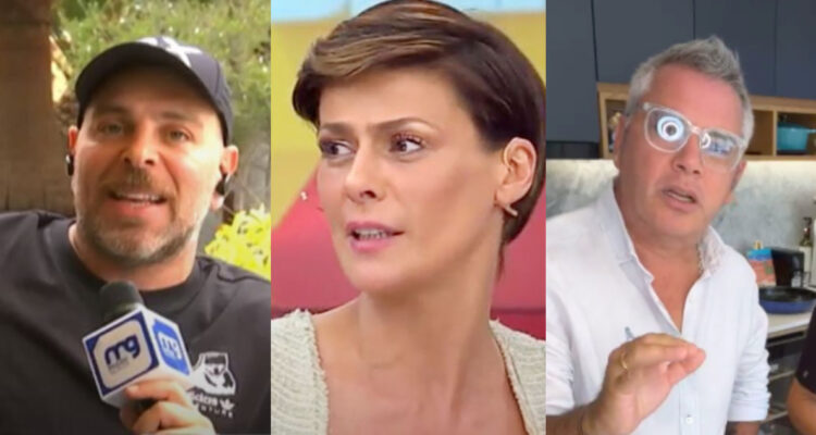 La animadora Tonka Tomicic con fotos de dos rostros de televisión que me mostraron apoyo en televisión y redes sociales.