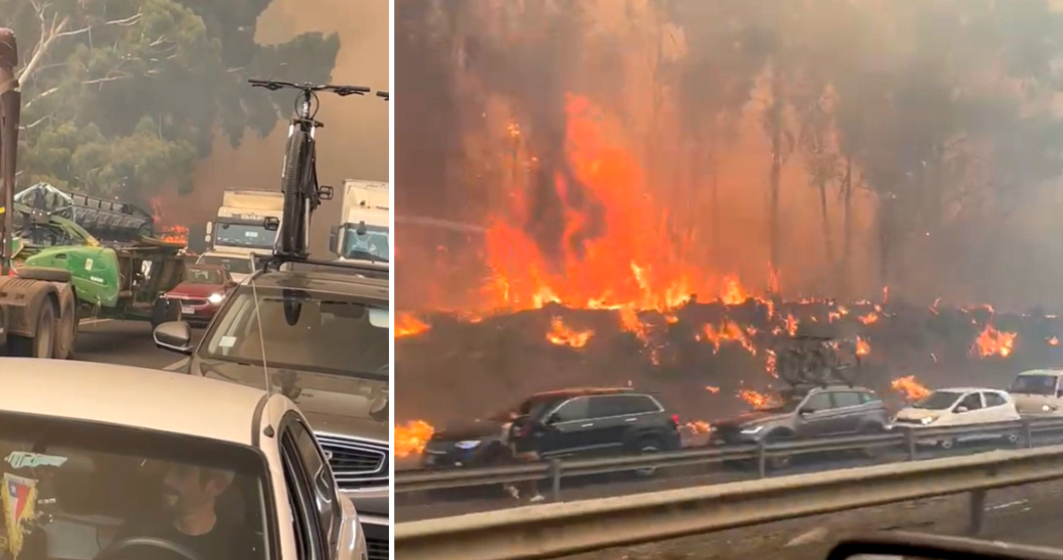 Minutos de angustia para automovilistas en Ruta 5 en La Araucanía: taco en puente con fuego al costado