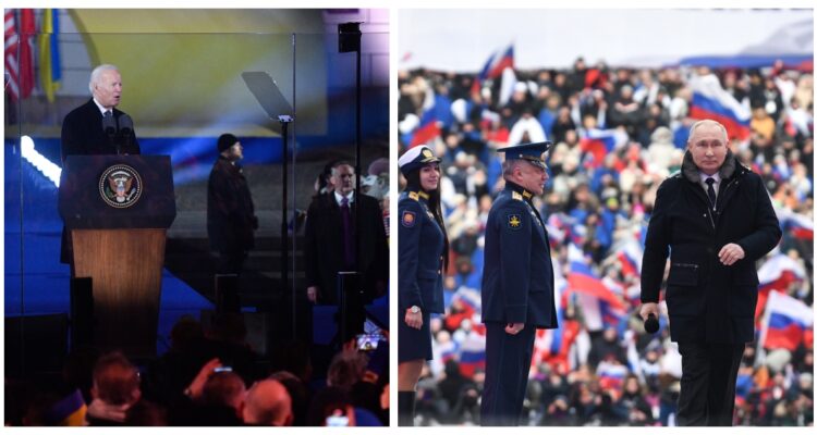 Joe Biden y Vladimir Putin, en sus respectivos discursos.