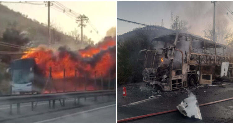 Bus interprovincial se incendia completamente en plena Ruta 68