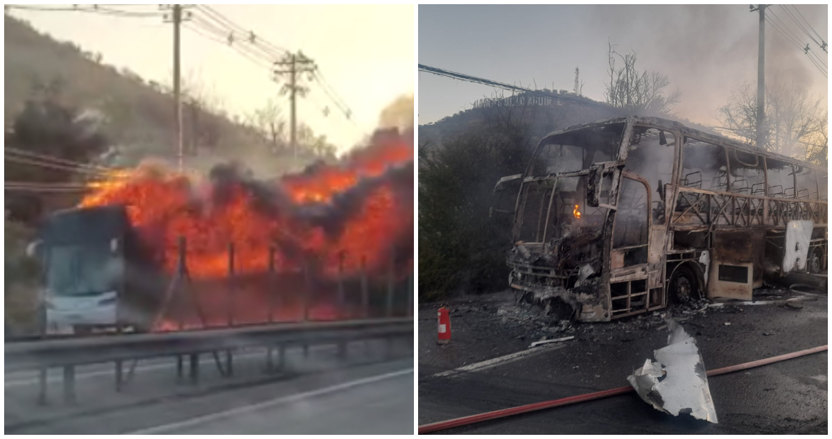 Bus interprovincial se incendia completamente en plena Ruta 68