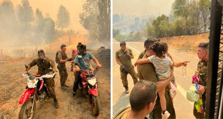 Video: Carabineros rescata a mujer embarazada y niña durante combate de incendio en Santa Juana