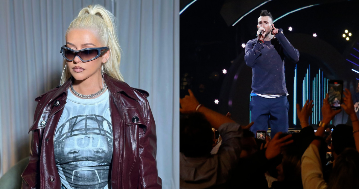 Christina Aguilera (izquierda) y Adam Levine de Maroon 5 (derecha) en el Festival de Viña del Mar