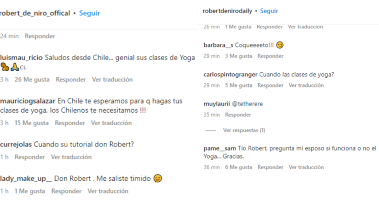 Capturas de comentarios chilenos en post de Robert de Niro en redes