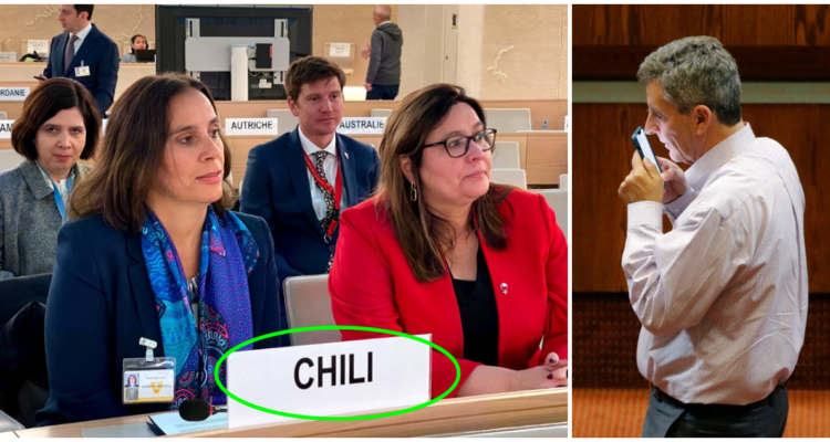 Canciller Urrejola en la ONU a la izquierda, diputado De la Carrera a la derecha.