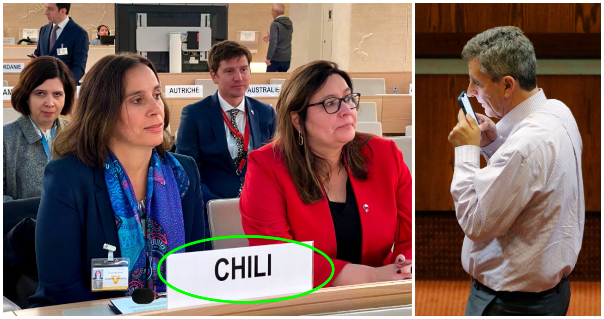 Canciller Urrejola en la ONU a la izquierda, diputado De la Carrera a la derecha.