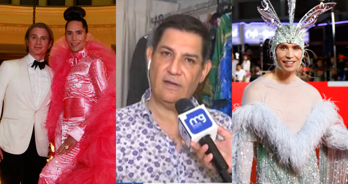 Dos de los estilos que usó Di Mondo en la gala de Viña. Al centro se ve al diseñador criticando al influencer.