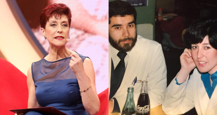 La doctora Carolina Herrera hablando de su pereja. A su lado, una foto de ella y su pareja en la escuela de medicina.
