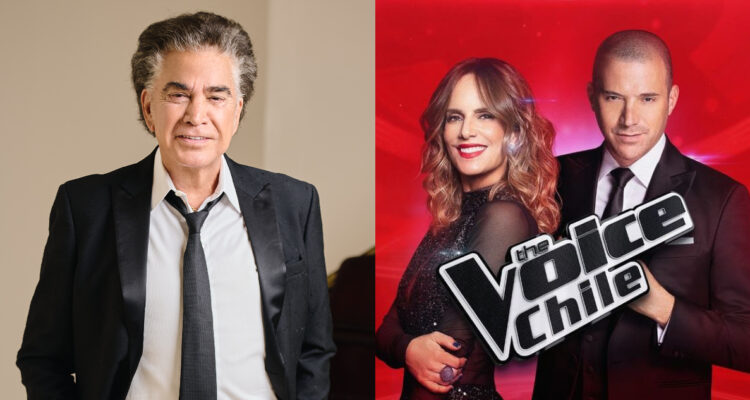El músico venezolano José Luis “El Puma” Rodríguez. A su lado, los animadores de The Voice Diana Bolocco y Julián Elfenbein.