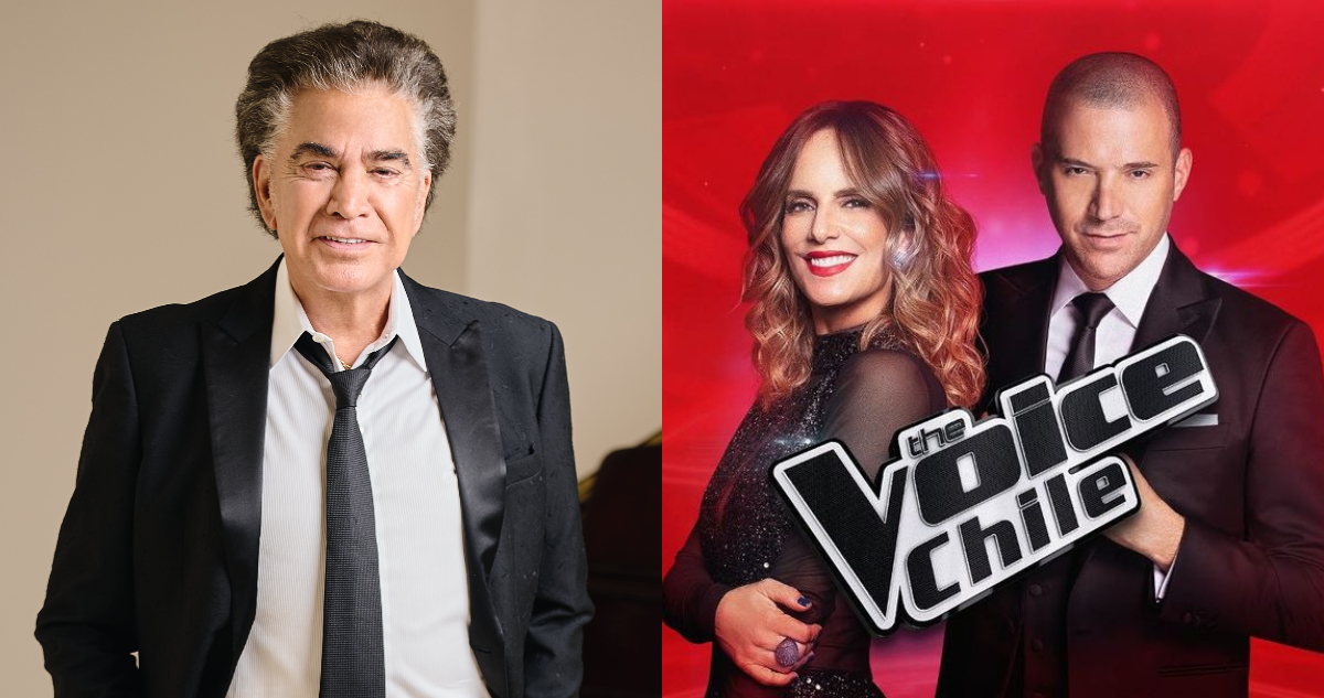 El músico venezolano José Luis “El Puma” Rodríguez. A su lado, los animadores de The Voice Diana Bolocco y Julián Elfenbein.