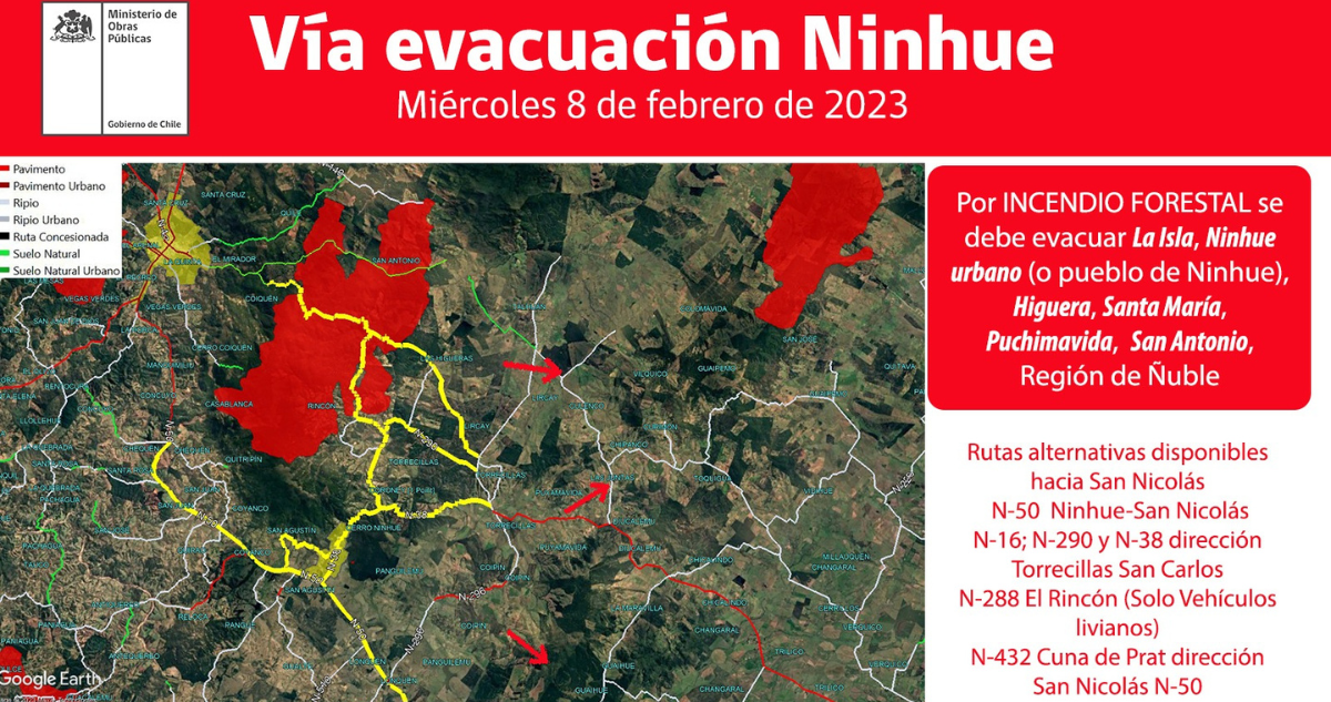 evacuación Ninhue incendio forestal