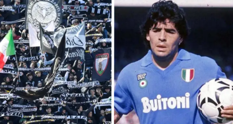 Repudiables cánticos en contra de Diego Armando Maradona por parte de los hincha de Spezia.