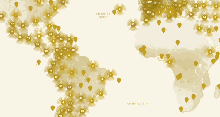 Un pantallazo del mapa estilo “google maps” temático sobre la historia de España.