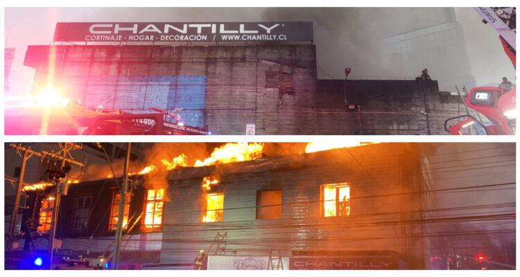Incendio consume casona con tiendas comerciales en el sector céntrico de Puerto Montt