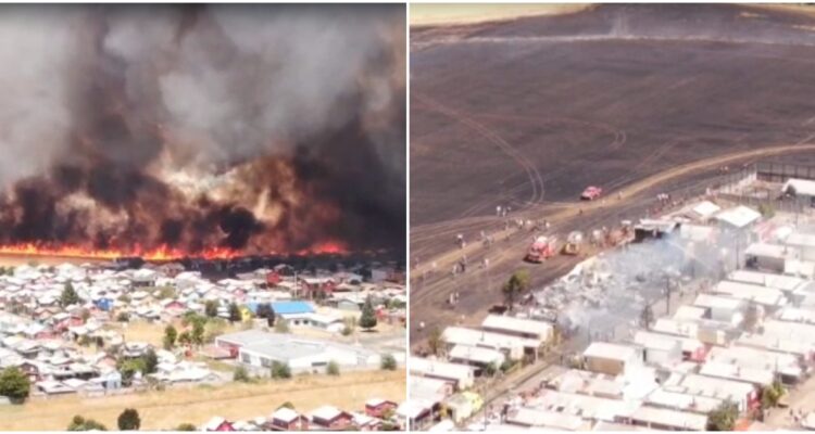 Incendio en plantación de trigo y afectación a viviendas en Vilcún