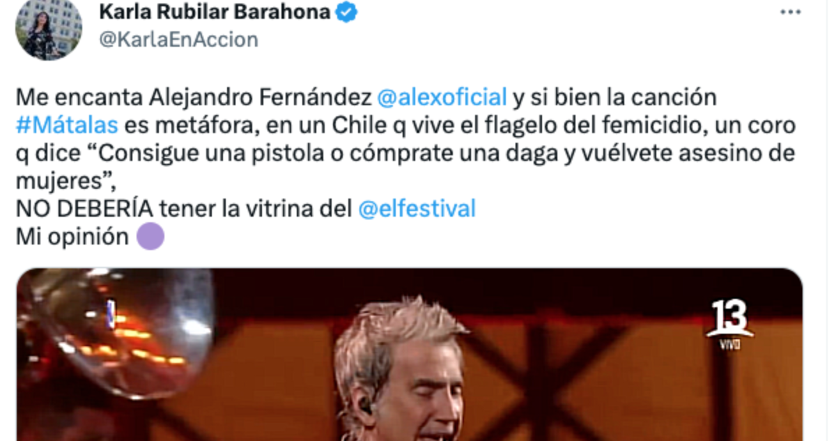 La crítica de Karla Rubilar por canción “Mátalas” de Alejandro Fernández: “No debería tener vitrina”