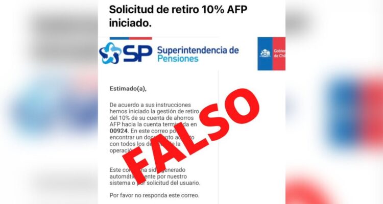 Superintendencia de Pensiones alerta de mail fraudulento con supuesta solicitud para retirar el 10%