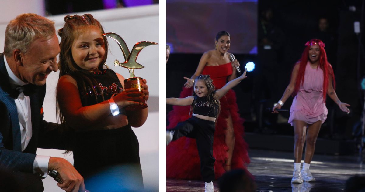 Karol G le regaló su gaviota de oro a la “Mini Bichota”: niña que se subió a bailar sus temas en al Quinta Vergara en el Festival de Viña 2023